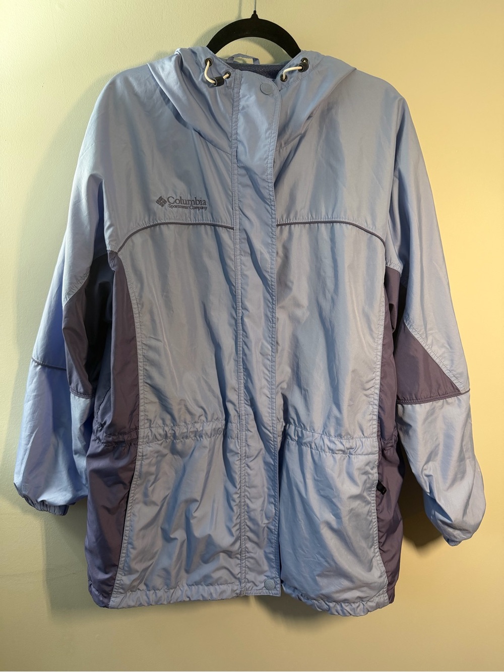 Columbia Women's Light Blue and Dark Purple Hooded Rain Jacket